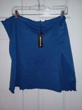 PrettyLittleThing Royal Blue Knit Lettuce-Edge Mini Skirt